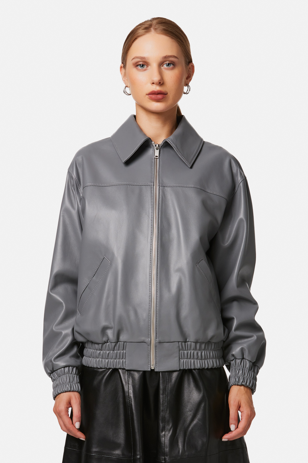 Geaca din piele nappa bomber 1052 gri